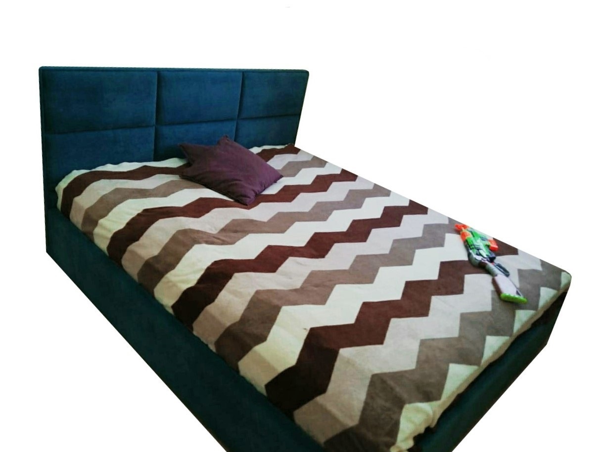 Двуспальная кровать с ортопедическим основанием и коробом для белья "Квадро" с изголовьем из ткани или экокожи